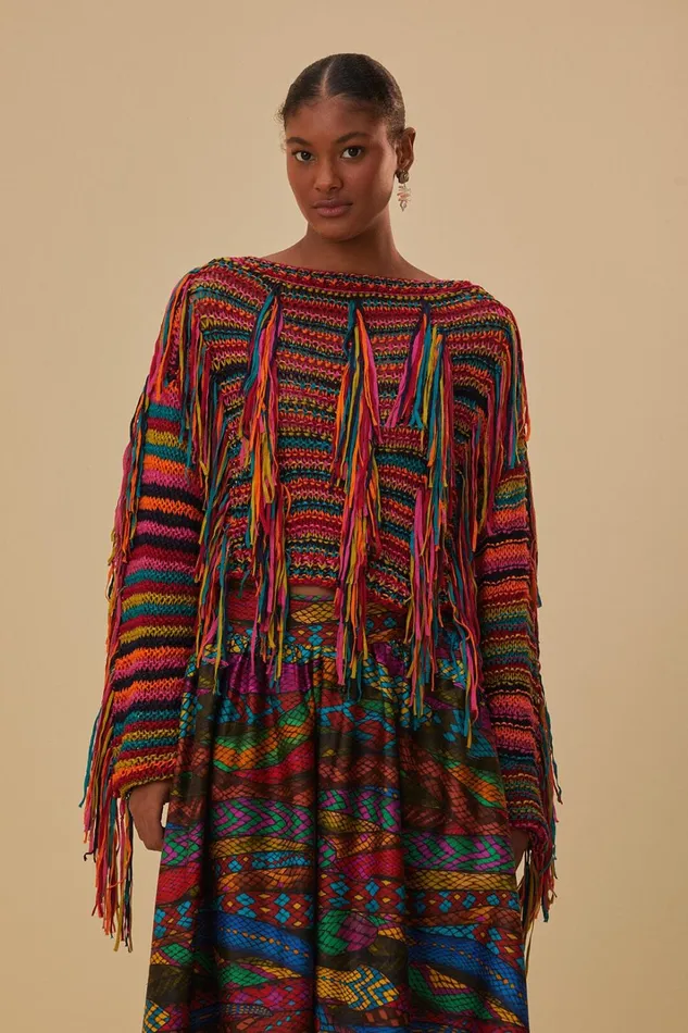 Women Colorful Stripes Knit Sweater Colorful Stripes Multicolor FARM Rio Sweaters and Sweatshirts Women Colorful Stripes Knit Sweater Colorful Stripes Multicolor FARM Rio Sweaters and Sweatshirts