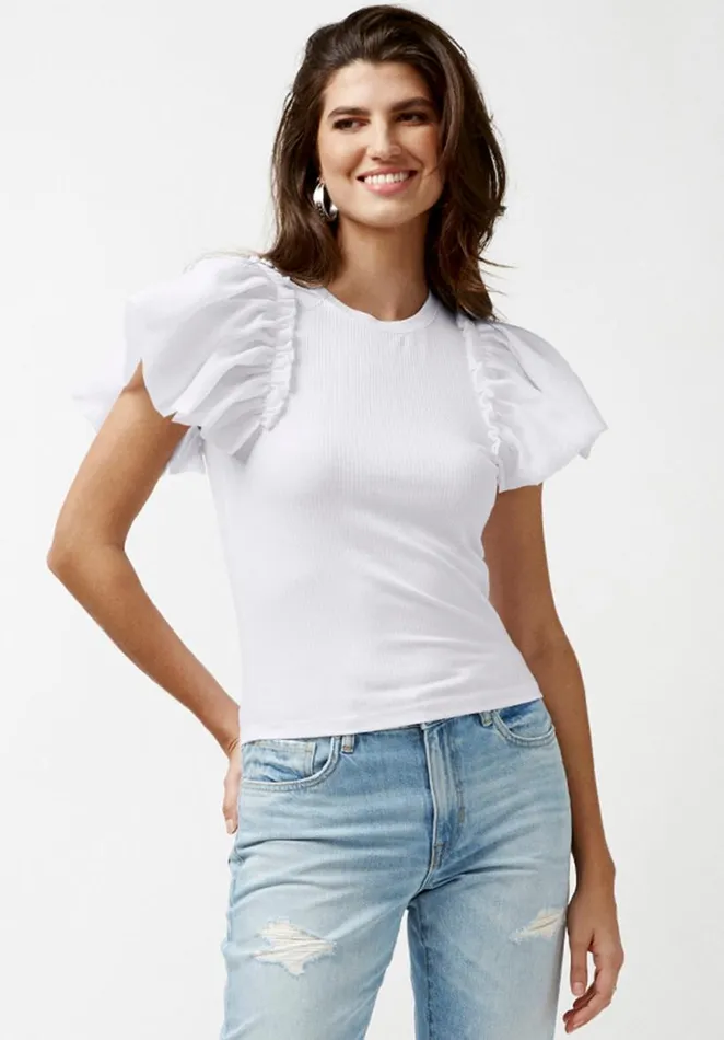 Women Constance Mixed Media Black Top Black Buffalo David Bitton Tops and Tees