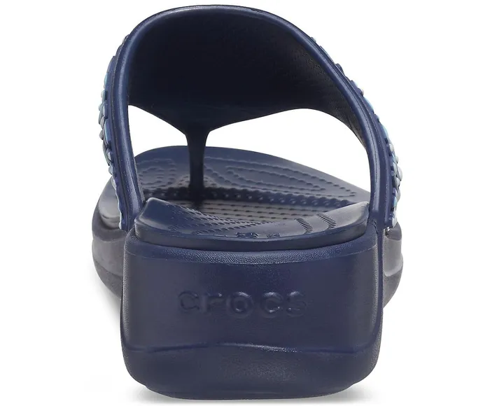 Women Crocs Monterey Beaded Wedge Flip Navy Crocs Sandals