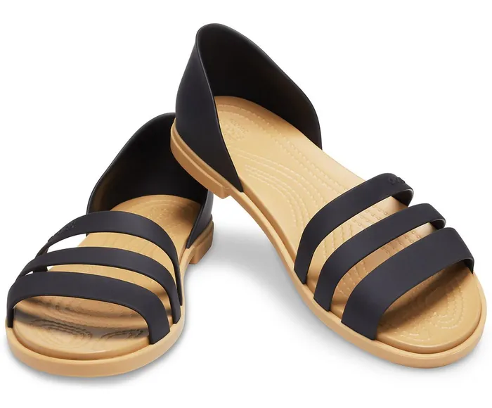 Women Crocs Tulum Open Flat Black Tan Crocs Sandals