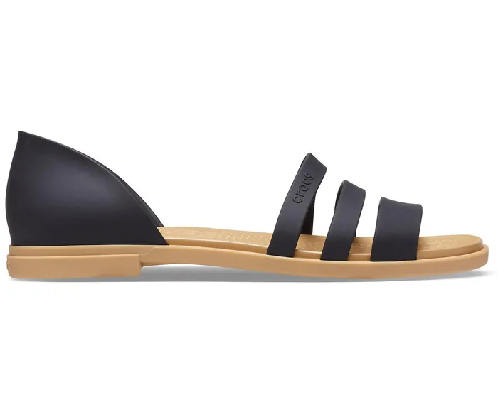 Women Crocs Tulum Open Flat Black Tan Crocs Sandals