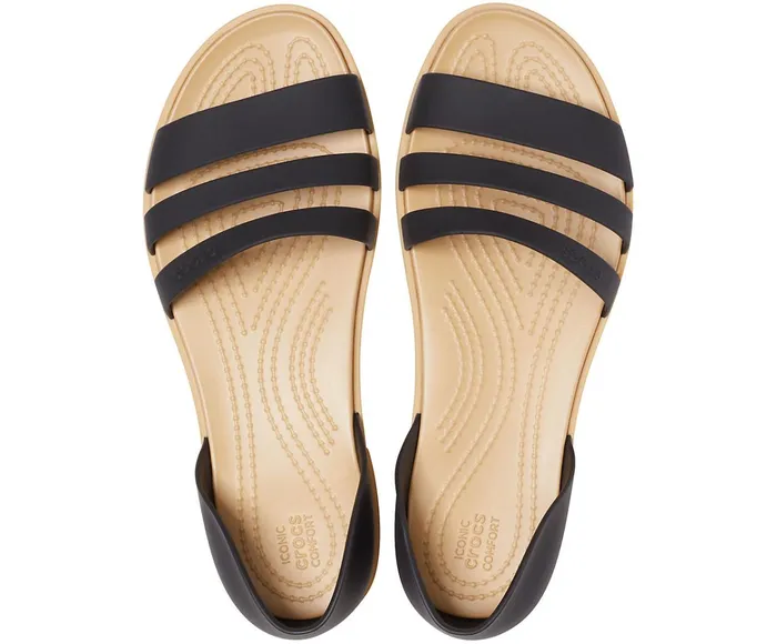 Women Crocs Tulum Open Flat Black Tan Crocs Sandals