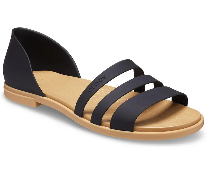 Women Crocs Tulum Open Flat Black Tan Crocs Sandals
