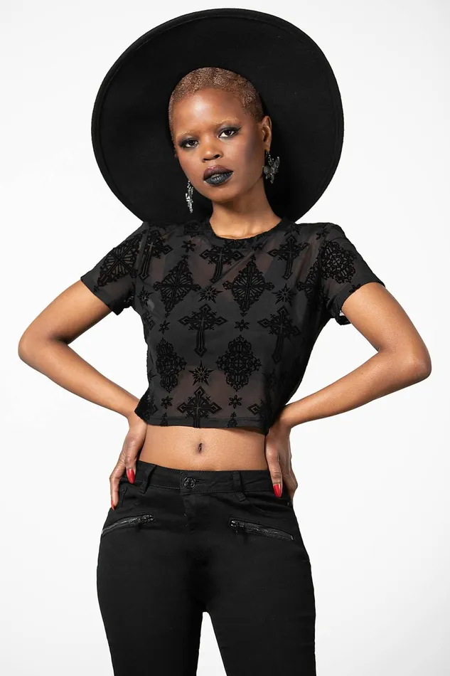 Women Crop Killstar Petra Mesh Crop Top
