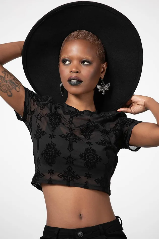 Women Crop Killstar Petra Mesh Crop Top