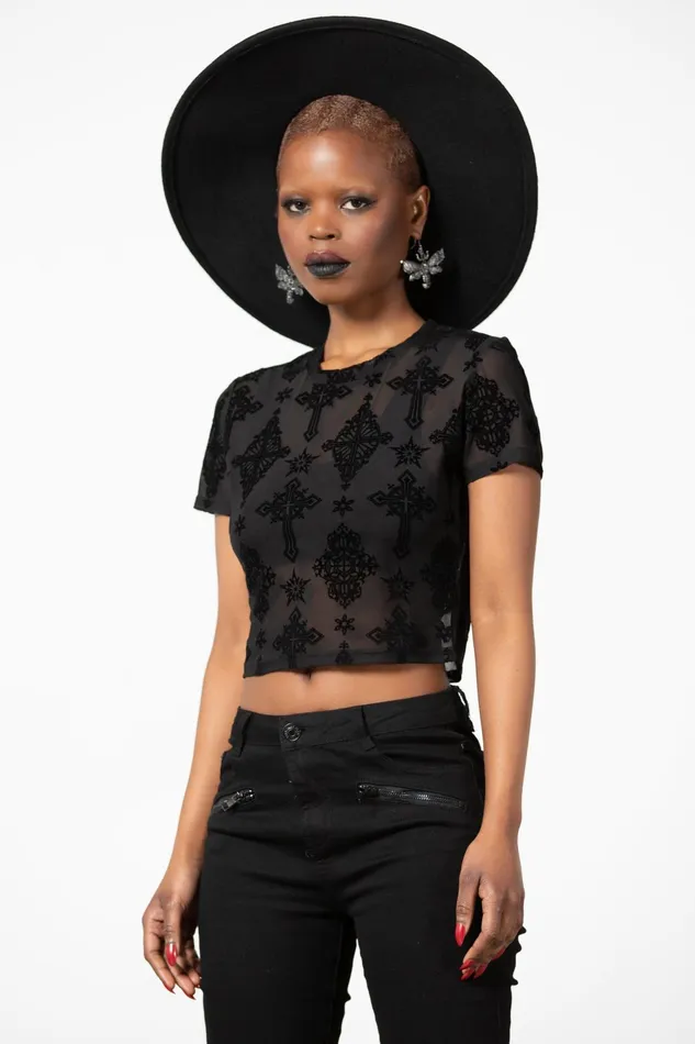 Women Crop Killstar Petra Mesh Crop Top