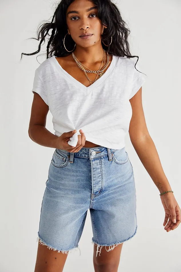 Women CRVY Jeans Free People CRVY 90039s Midi Shorts Breck Blue