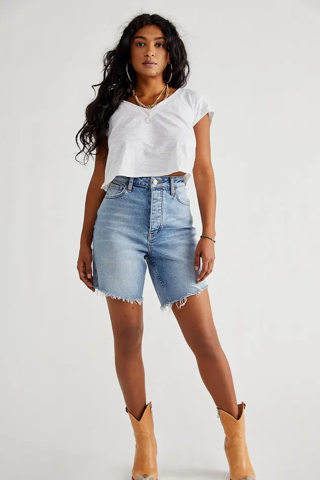 Women CRVY Jeans Free People CRVY 90039s Midi Shorts Breck Blue