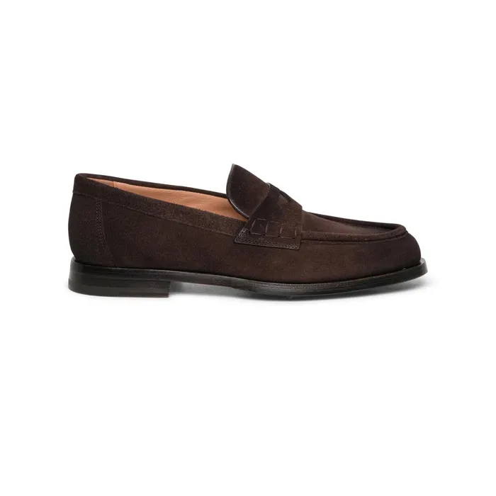 Women Dark Brown Suede Penny Loafer Santoni Loafers