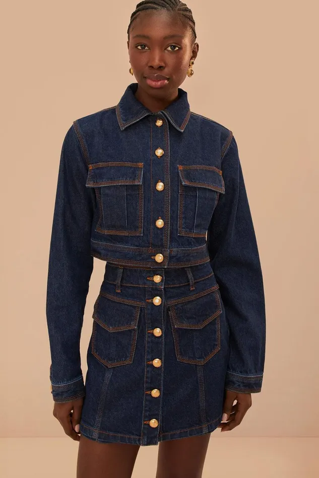 Women Dark Denim High Waist Skirt Denim FARM Rio Skirts