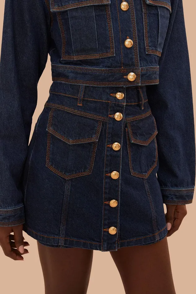 Women Dark Denim High Waist Skirt Denim FARM Rio Skirts