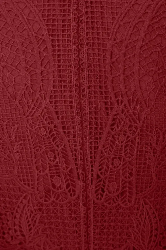 Women Dark Magenta Guipire CutOut Midi Dress Burgundy FARM Rio Midi Dresses