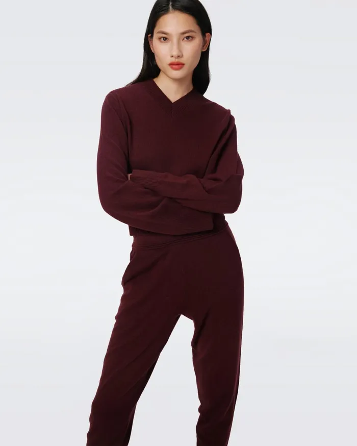 Women Delano WoolCashmere Pants Tawny Port DVF Pants and Shorts