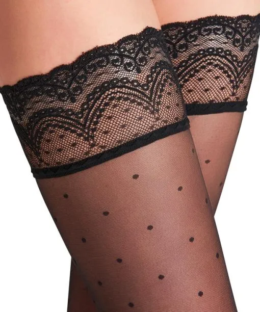 Women Dot 15 DEN Women Stay Ups Black FALKE Thigh Highs