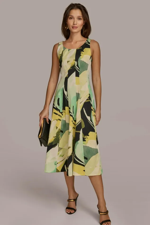 Women Dresses And Jumpsuits Donna Karan ABSTRACT MIDI FIT AND FLARE DRESS Black