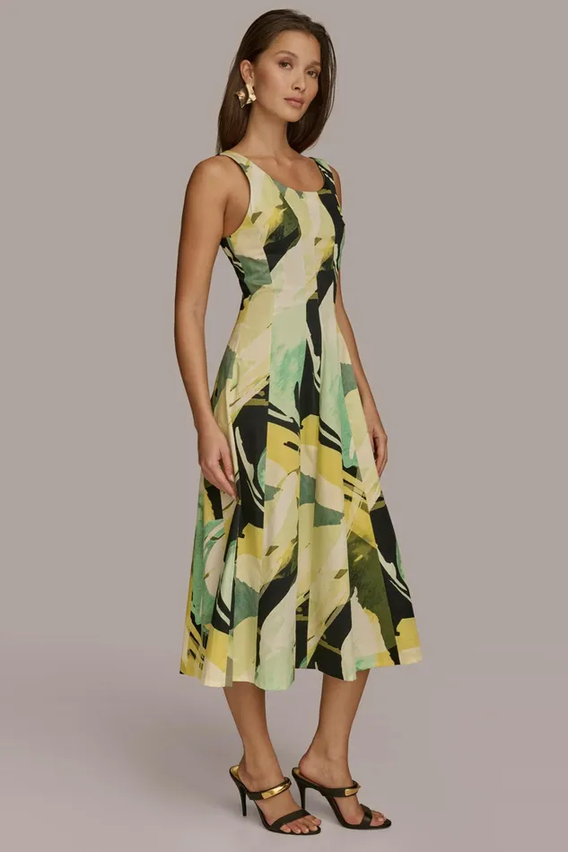 Women Dresses And Jumpsuits Donna Karan ABSTRACT MIDI FIT AND FLARE DRESS Black