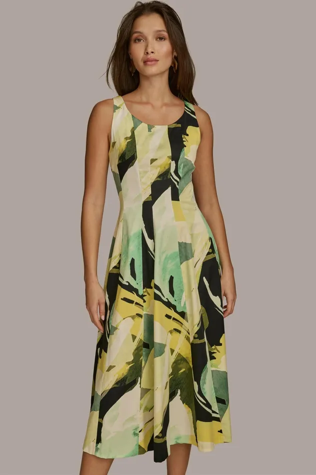 Women Dresses And Jumpsuits Donna Karan ABSTRACT MIDI FIT AND FLARE DRESS Black