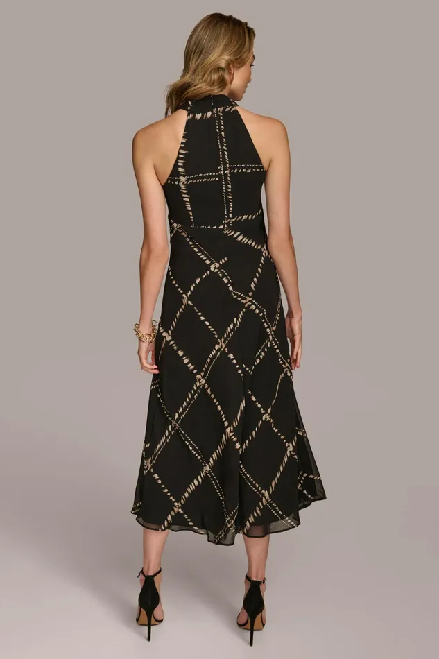 Women Dresses And Jumpsuits Donna Karan CHIFFON HALTER MIDI DRESS Blacksand Multi