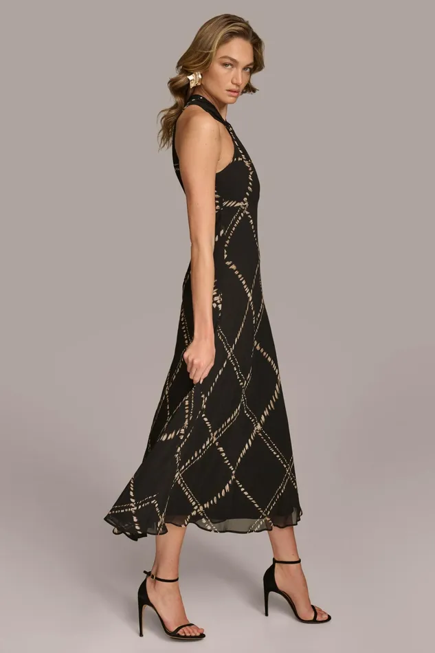 Women Dresses And Jumpsuits Donna Karan CHIFFON HALTER MIDI DRESS Blacksand Multi
