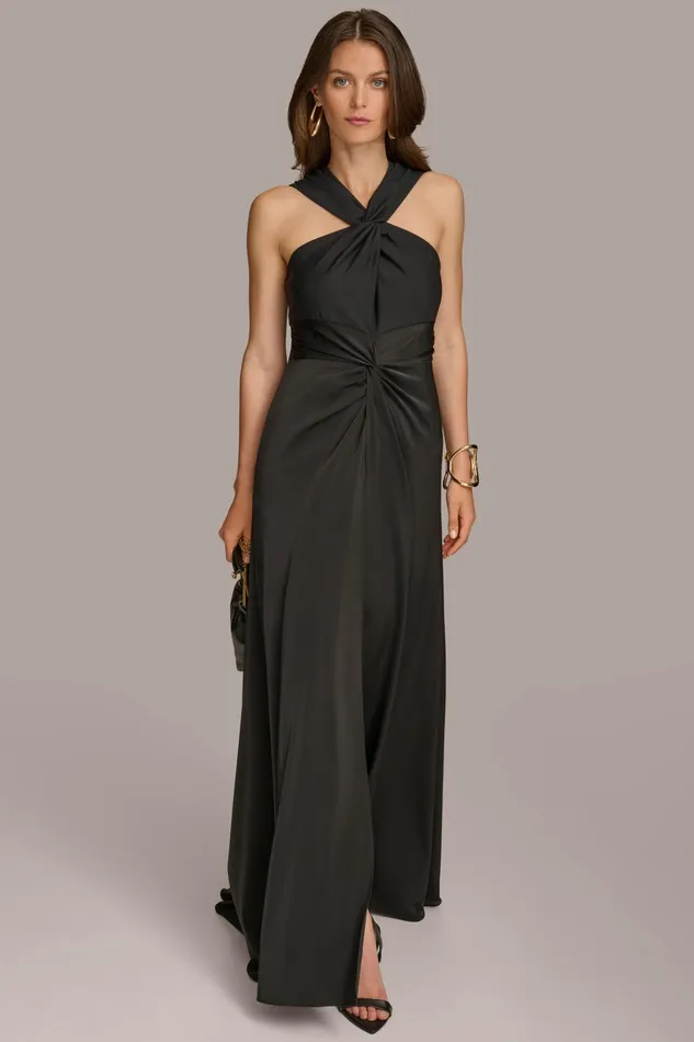 Women Dresses And Jumpsuits Donna Karan CRISS CROSS HALTER ALINE GOWN Black