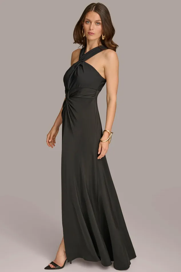 Women Dresses And Jumpsuits Donna Karan CRISS CROSS HALTER ALINE GOWN Black