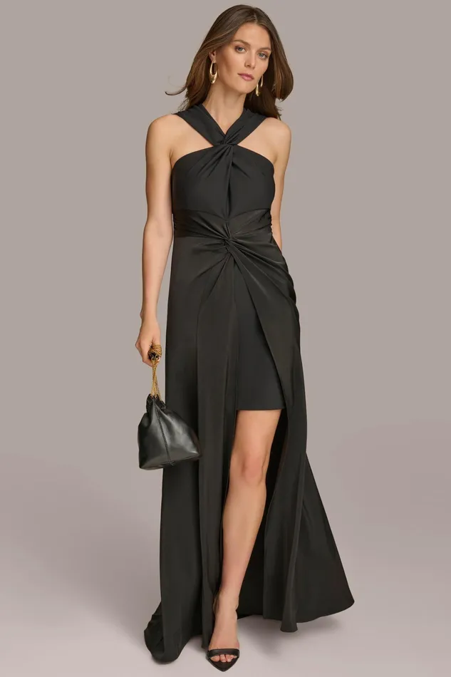 Women Dresses And Jumpsuits Donna Karan CRISS CROSS HALTER ALINE GOWN Black