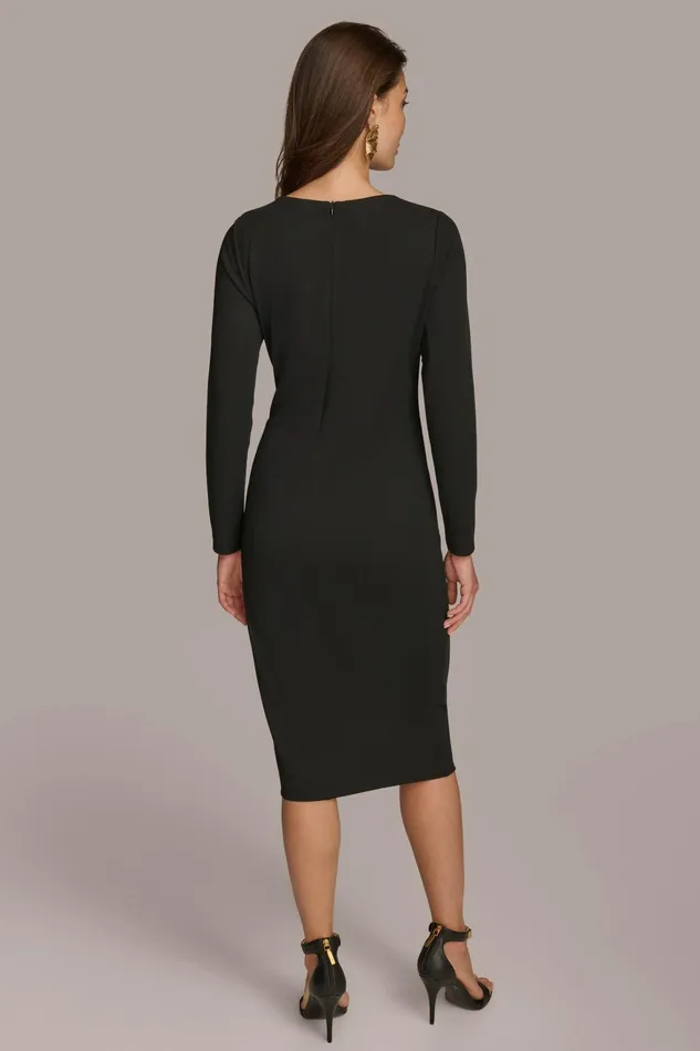 Women Dresses And Jumpsuits Donna Karan FITTED MIDI DRESS WITH BRUSHED HARDWARE DETAIL Black