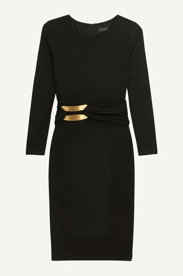 Women Dresses And Jumpsuits Donna Karan FITTED MIDI DRESS WITH BRUSHED HARDWARE DETAIL Black