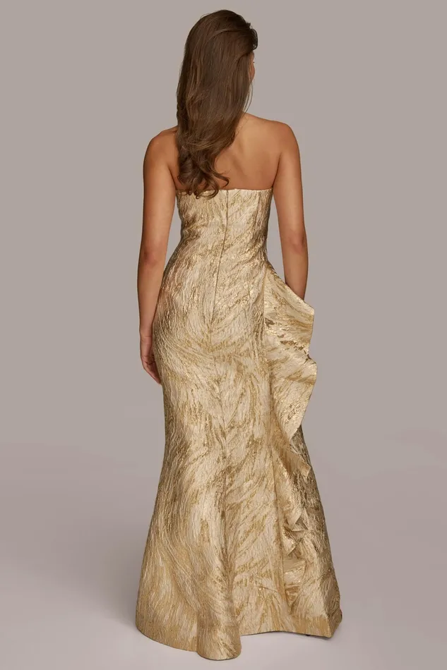 Women Dresses And Jumpsuits Donna Karan JACQUARD GOWN WITH SIDE RUFFLE Champagne Multi
