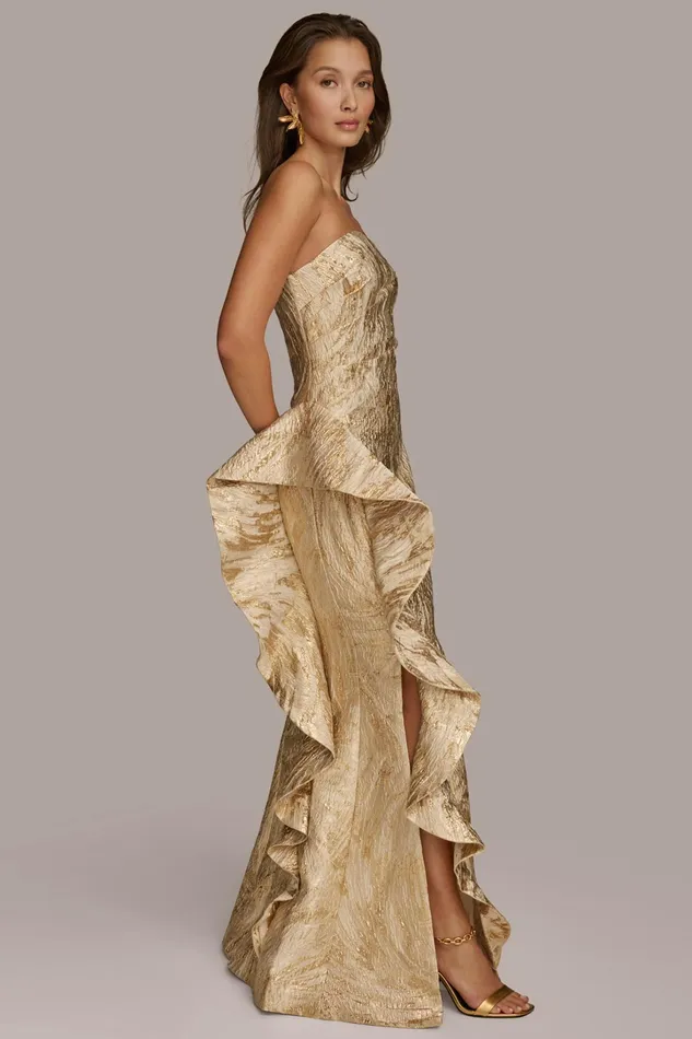 Women Dresses And Jumpsuits Donna Karan JACQUARD GOWN WITH SIDE RUFFLE Champagne Multi