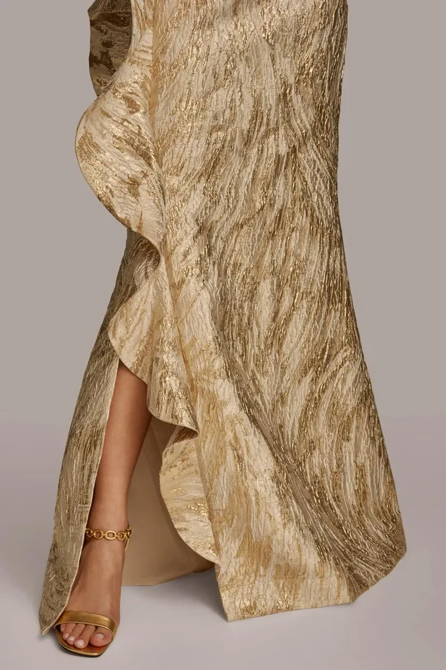 Women Dresses And Jumpsuits Donna Karan JACQUARD GOWN WITH SIDE RUFFLE Champagne Multi