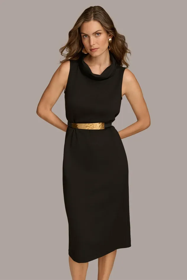 Women Dresses And Jumpsuits Donna Karan MOCK NECK MIDI DRESS WITH BELT Black