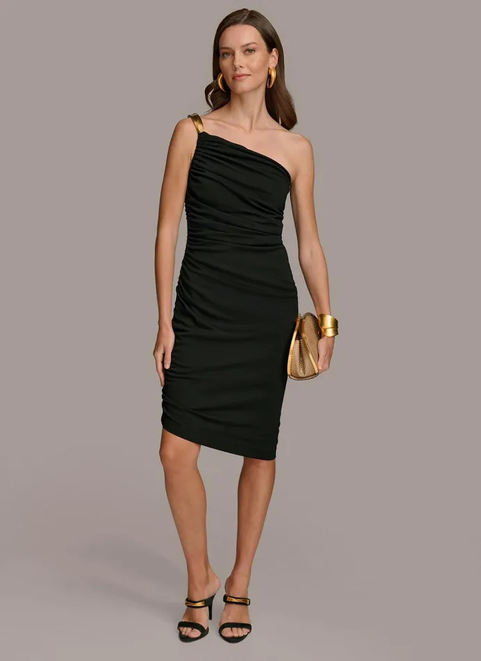 Women Dresses And Jumpsuits Donna Karan ONE SHOULDER RUCHED DRESS Black