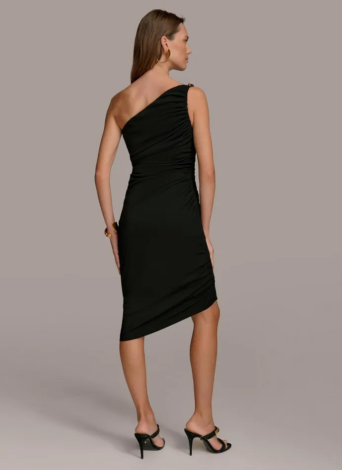 Women Dresses And Jumpsuits Donna Karan ONE SHOULDER RUCHED DRESS Black