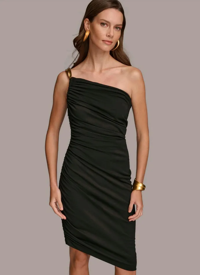 Women Dresses And Jumpsuits Donna Karan ONE SHOULDER RUCHED DRESS Black