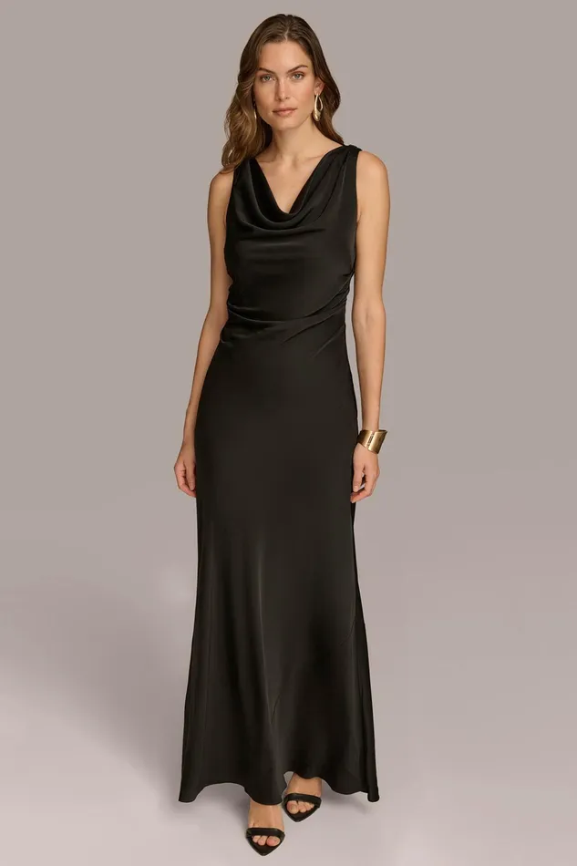 Women Dresses And Jumpsuits Donna Karan SATIN COWL NECK GOWN Black