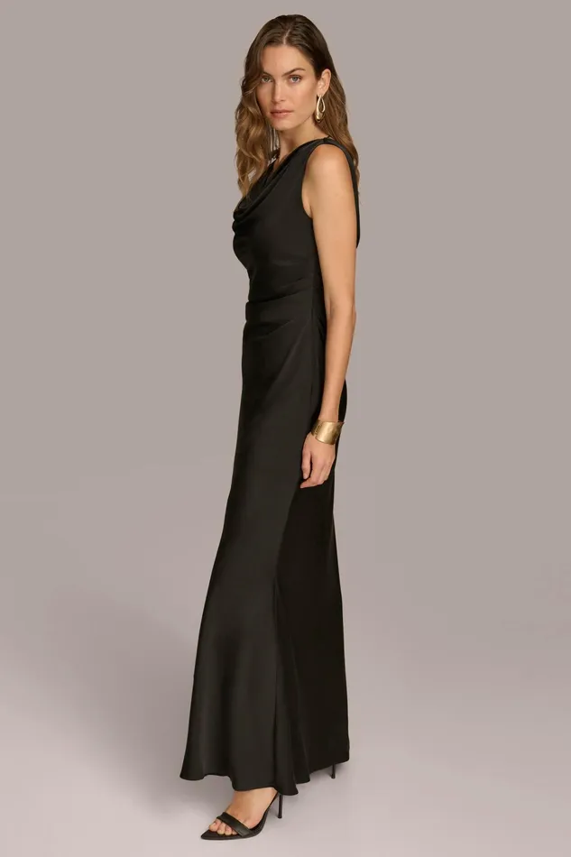 Women Dresses And Jumpsuits Donna Karan SATIN COWL NECK GOWN Black