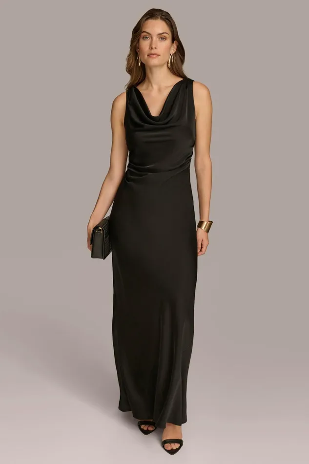 Women Dresses And Jumpsuits Donna Karan SATIN COWL NECK GOWN Black