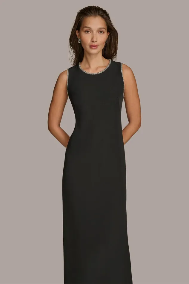 Women Dresses And Jumpsuits Donna Karan SCUBA GOWN WITH HOT FIX TRIM Black