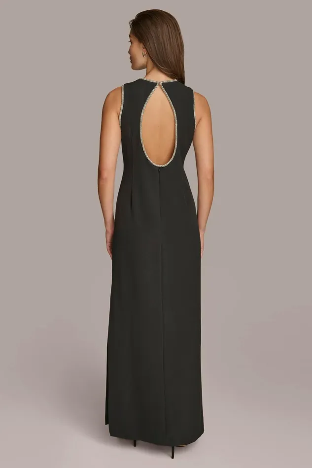 Women Dresses And Jumpsuits Donna Karan SCUBA GOWN WITH HOT FIX TRIM Black