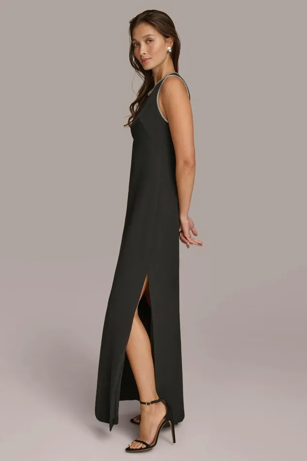 Women Dresses And Jumpsuits Donna Karan SCUBA GOWN WITH HOT FIX TRIM Black