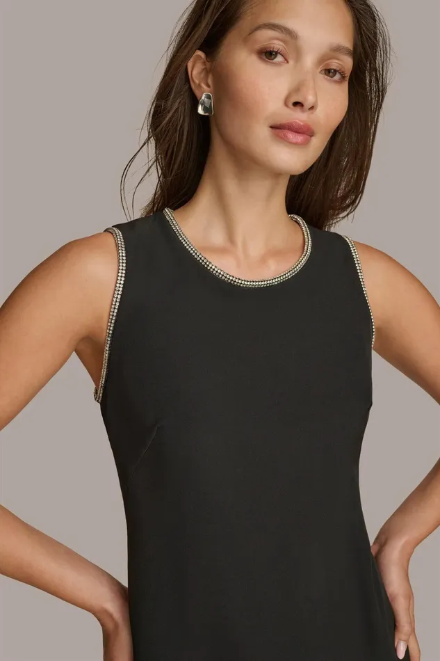Women Dresses And Jumpsuits Donna Karan SCUBA GOWN WITH HOT FIX TRIM Black