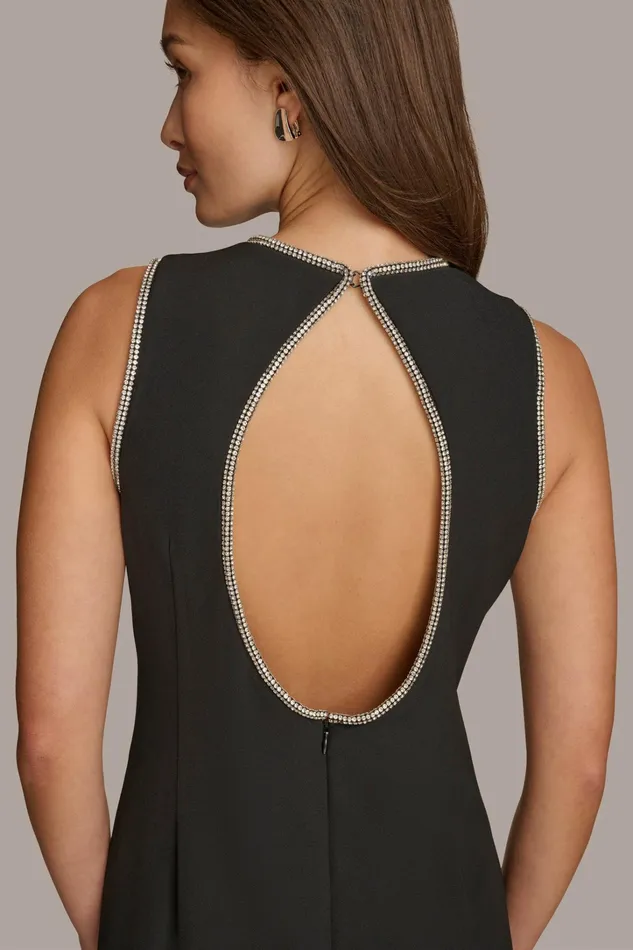 Women Dresses And Jumpsuits Donna Karan SCUBA GOWN WITH HOT FIX TRIM Black