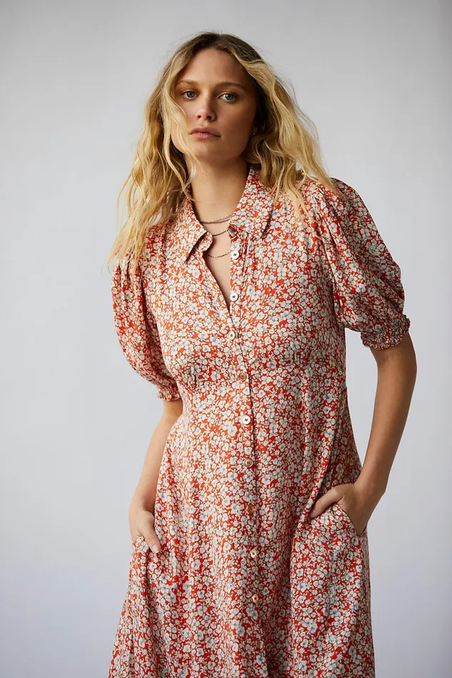 Women Dresses Free People Debbie Jean Shirtdress Red