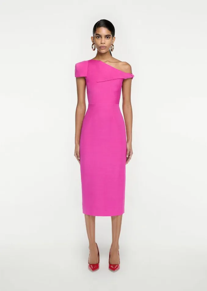 Women Dresses Roland Mouret Asymmetric Cap Sleeve Silk Wool Midi Dress
