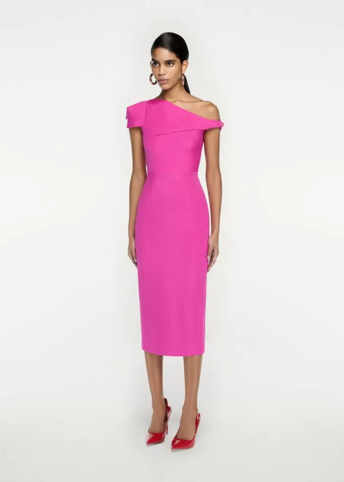 Women Dresses Roland Mouret Asymmetric Cap Sleeve Silk Wool Midi Dress