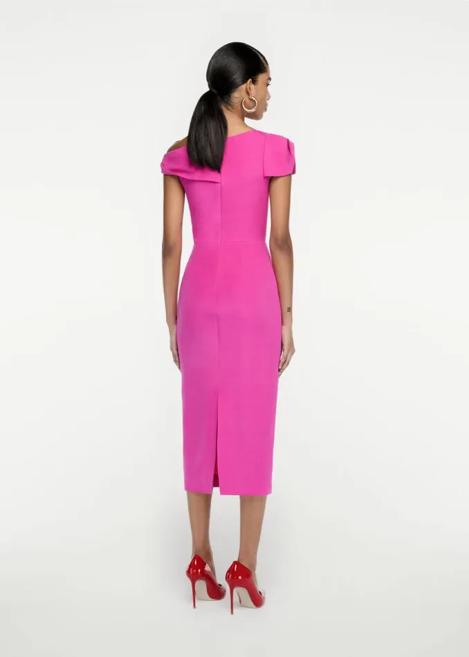 Women Dresses Roland Mouret Asymmetric Cap Sleeve Silk Wool Midi Dress