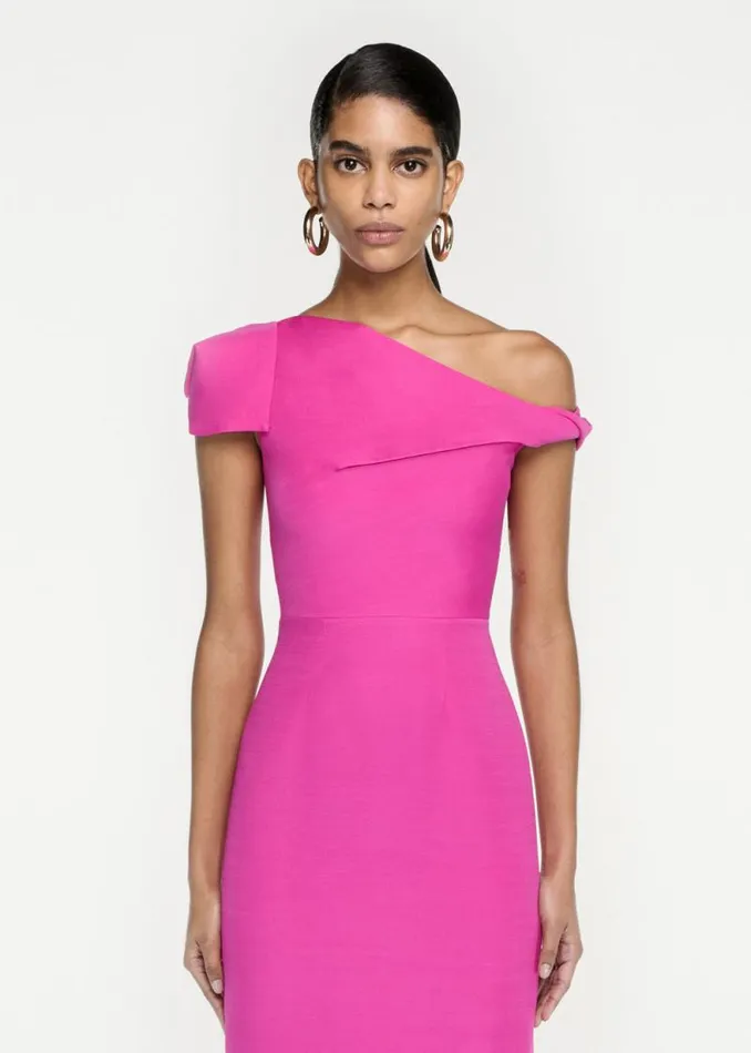 Women Dresses Roland Mouret Asymmetric Cap Sleeve Silk Wool Midi Dress