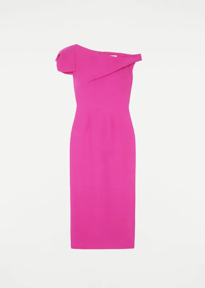 Women Dresses Roland Mouret Asymmetric Cap Sleeve Silk Wool Midi Dress