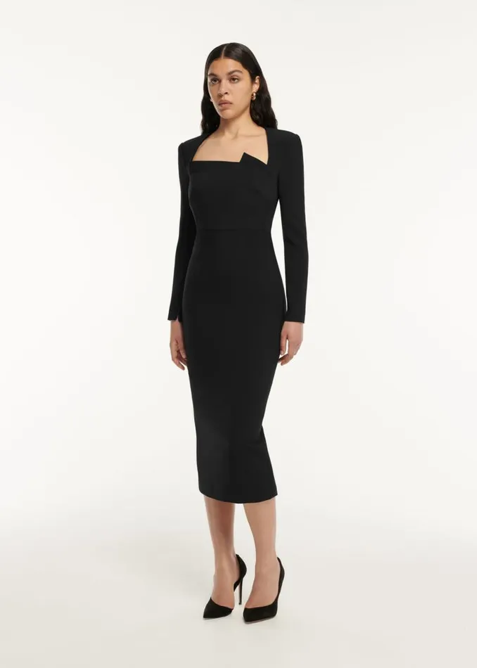 Women Dresses Roland Mouret Long Sleeve Crepe Midi Dress